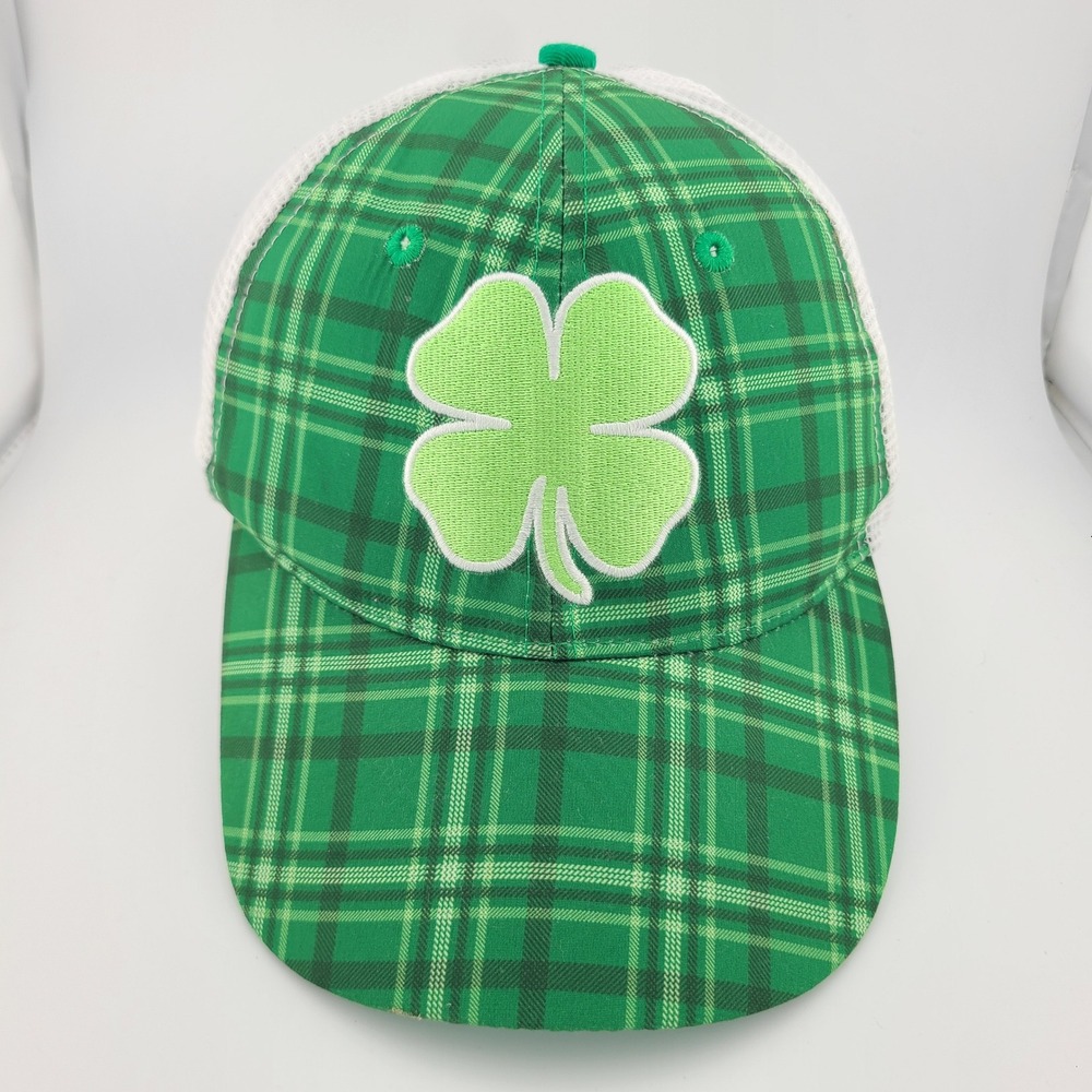 Wild Clover Trucker Cap Mens Green Plaid Shamrock Irish Flag Logo Snapback Hat